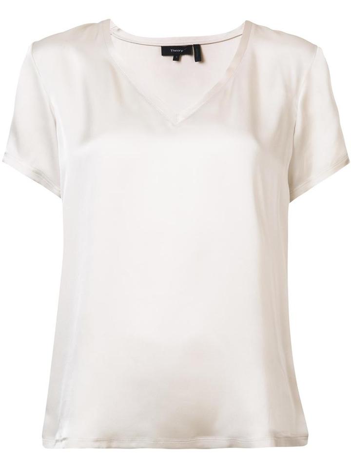 Theory V-neck T-shirt, Women's, Size: Large, Nude/neutrals, Silk