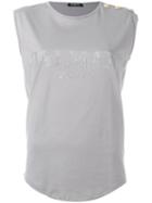 Balmain Logo T-shirt, Women's, Size: 40, Grey, Cotton/glass