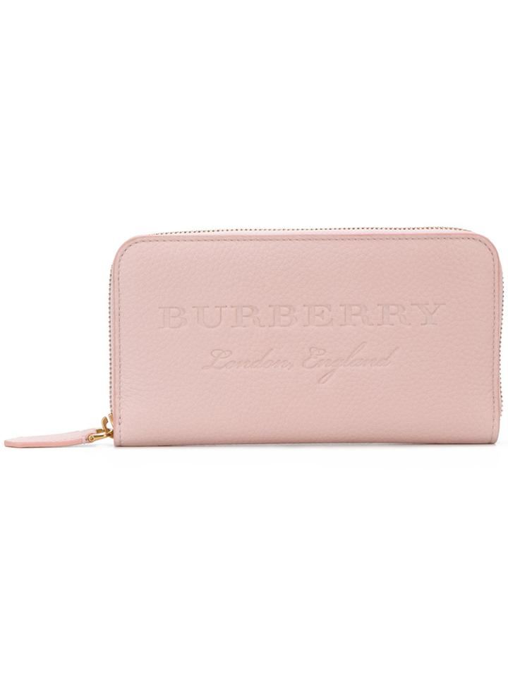 Burberry Brand Embossed Zip Around Wallet - Pink & Purple