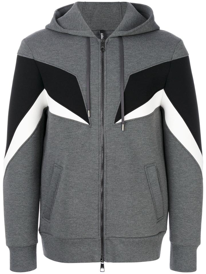 Neil Barrett Geometric Insert Zip Hoodie - Grey