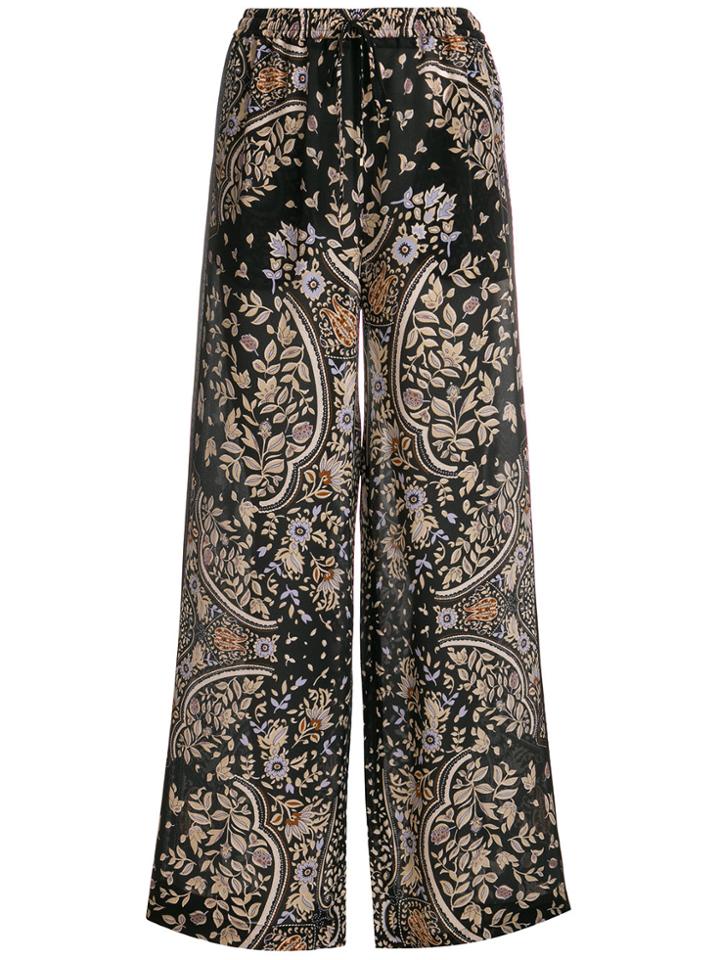 Max Mara Studio Printed Wide Leg Trousers - Black
