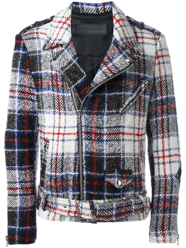 Route Des Garden Plaid Checked Biker Jacket, Men's, Size: 50, White, Nylon/polyester/viscose/other Fibers