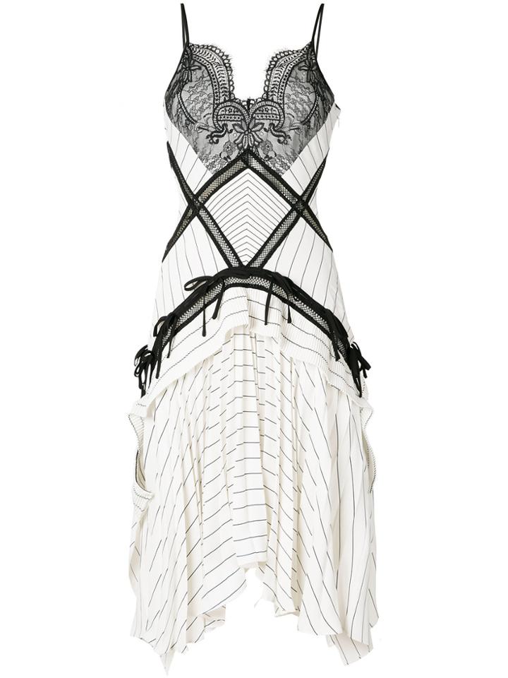 Self-portrait Striped Dress With Lace Inserts - White