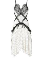 Self-portrait Striped Dress With Lace Inserts - White