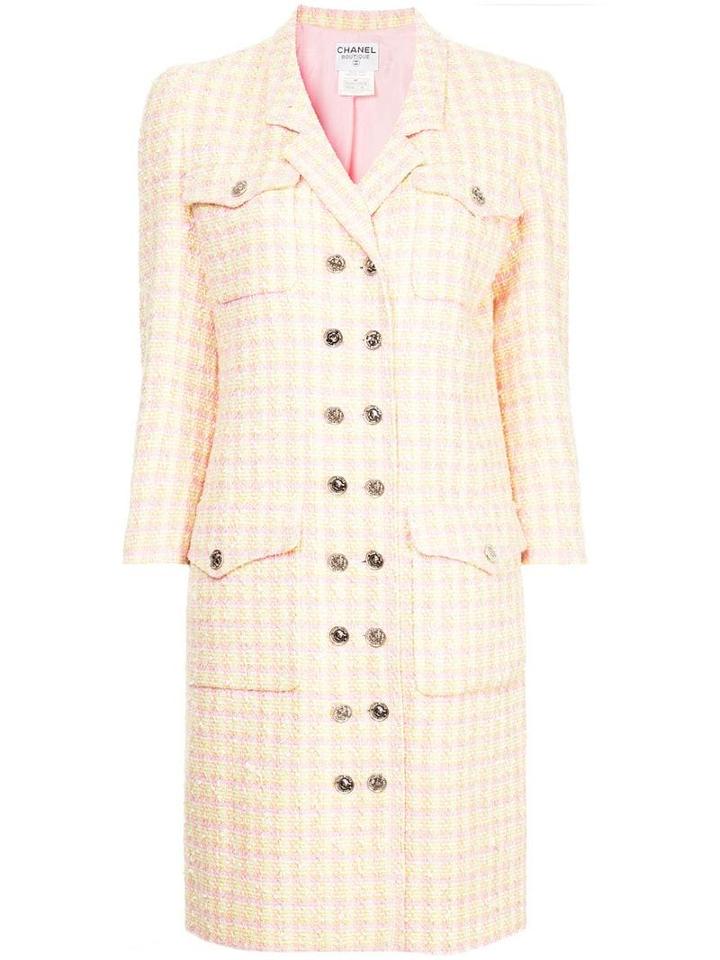 Chanel Pre-owned Checked Double Breasted Coat - Yellow