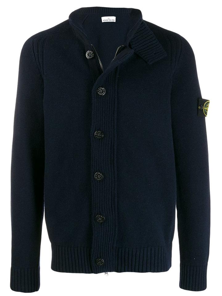 Stone Island Logo Button-down Cardigan - Blue