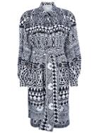 Gianfranco Ferre Vintage Patterned Silk Blend Dress, Size: 48, Black