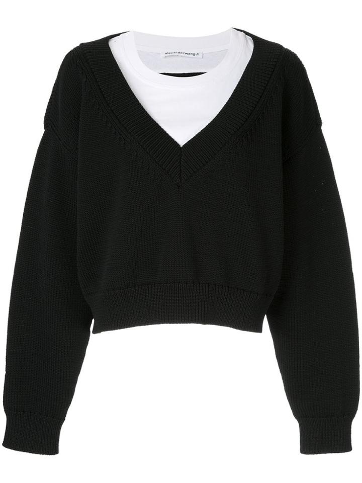 T By Alexander Wang Mix Media Layering Crewneck Top - Black