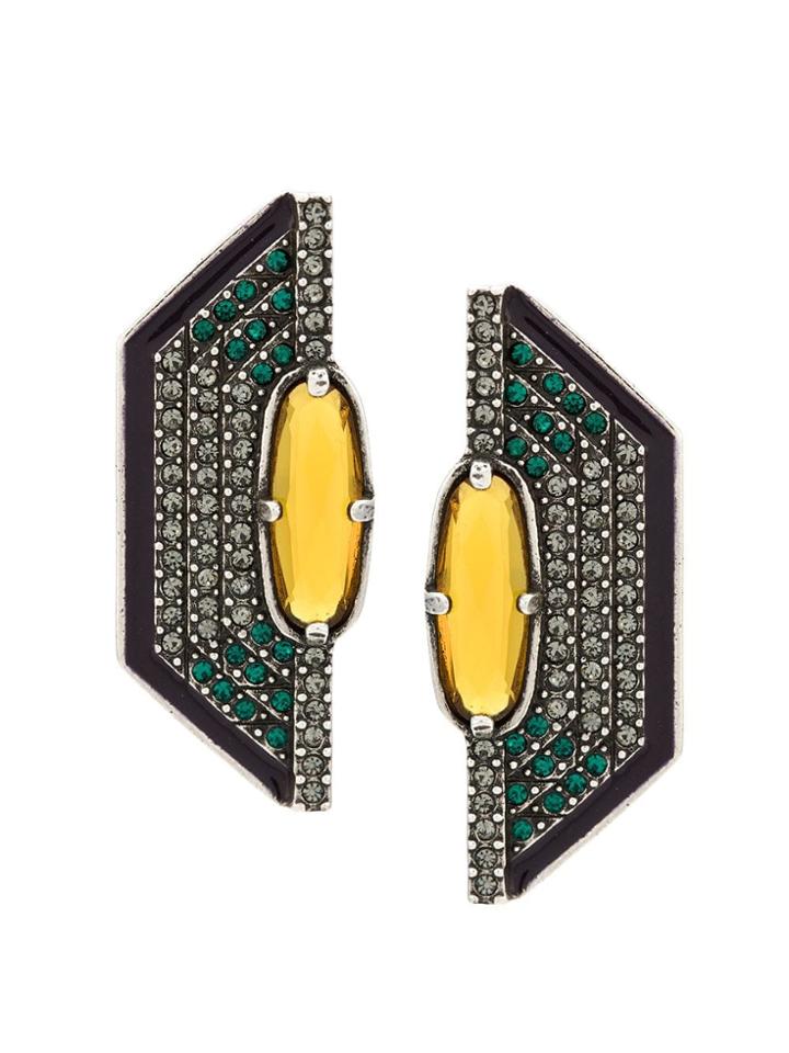 Camila Klein Baguete Strass Earrings - Silver