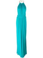 Msgm Pleated Chain Halterneck Evening Dress, Women's, Size: 42, Green, Viscose