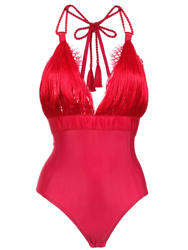 À La Garçonne Fringed Bodysuit - Red