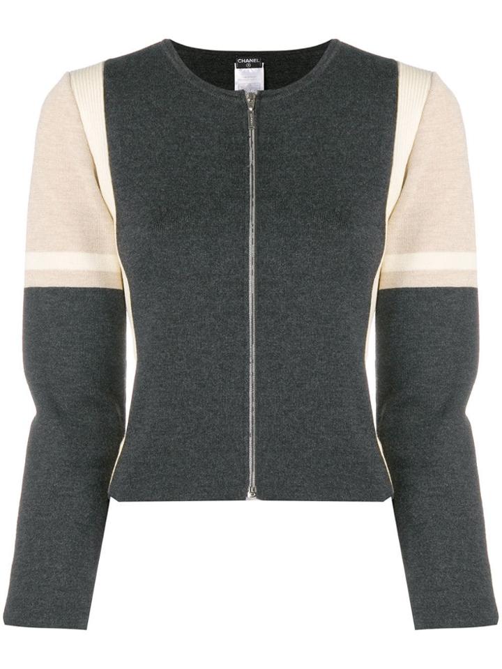 Chanel Vintage Collarless Zipped Longsleeved Blouse - Grey