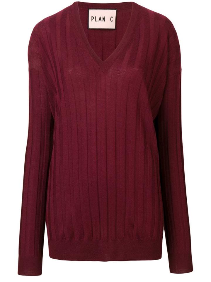 Plan C Long-sleeve Fitted Sweater - Red