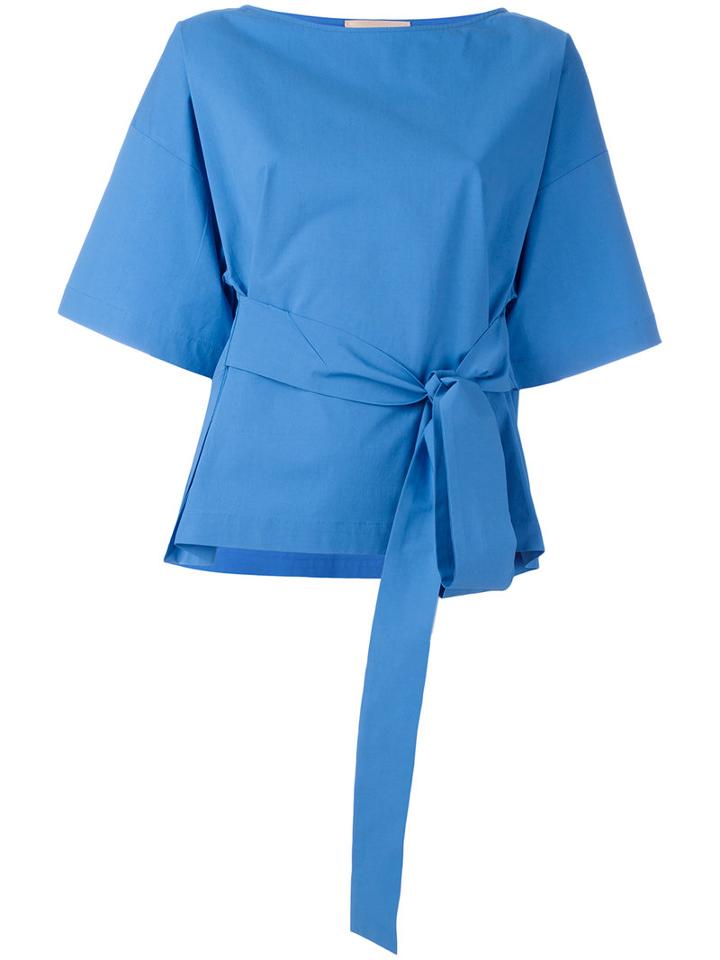 Erika Cavallini Belted Blouse, Women's, Size: 42, Blue, Cotton/spandex/elastane