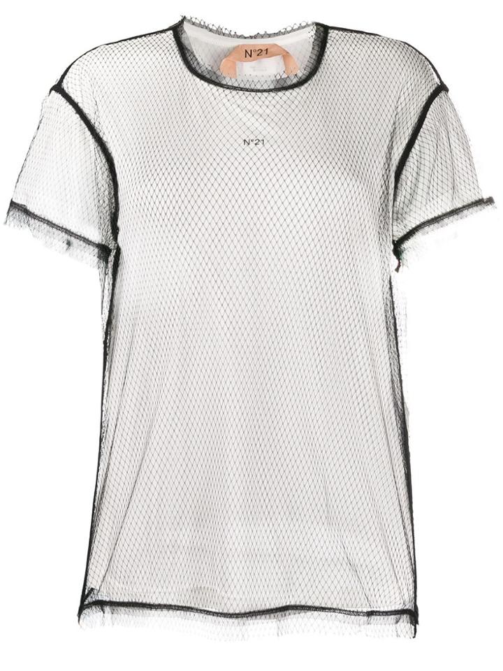 Nº21 Net-overlay T-shirt - White