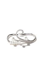 As29 18kt White Gold Lucy Pearl And Diamond Two-finger Ring - Silver