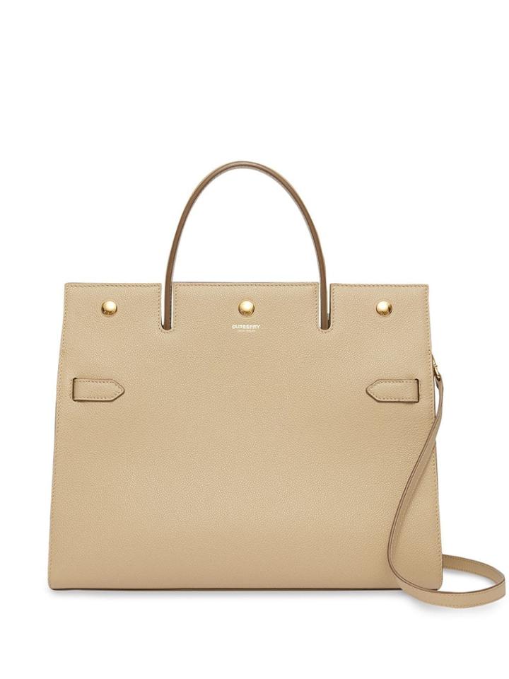 Burberry Medium Leather Title Bag - Neutrals