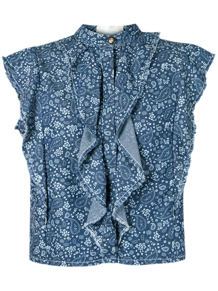 Lilly Sarti - Ruffled Top - Women - Cotton - 36, Blue, Cotton