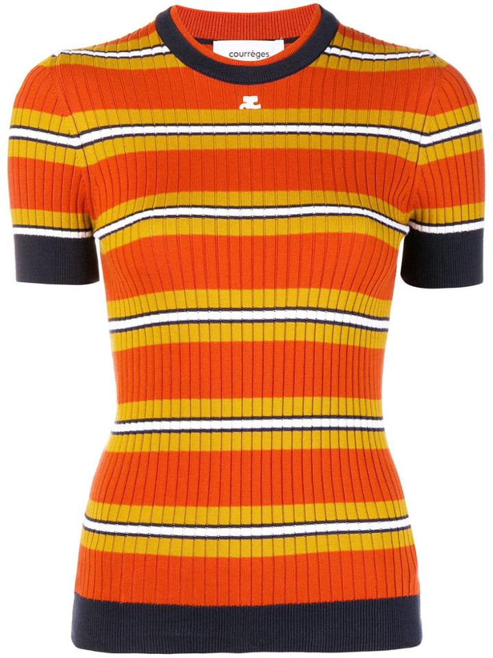 Courrèges Striped Rib Knit Top - Yellow & Orange