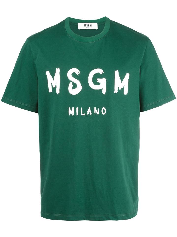 Msgm Logo Print T-shirt, Men's, Size: Large, Green, Cotton