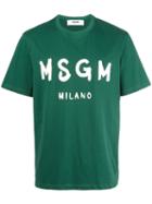 Msgm Logo Print T-shirt, Men's, Size: Large, Green, Cotton