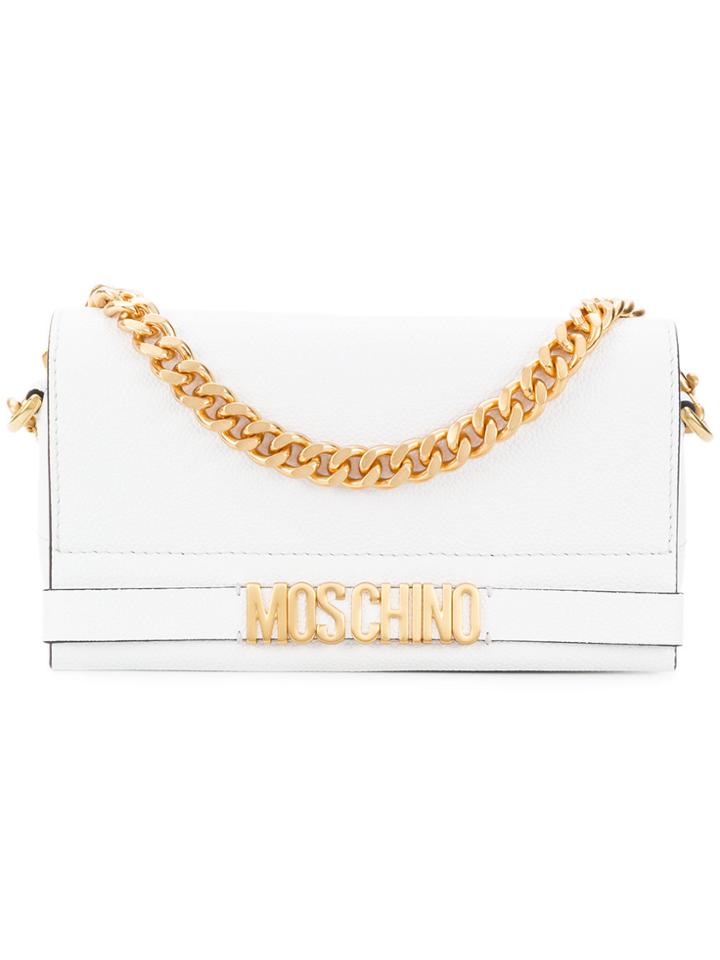 Moschino Logo Plaque Clutch Bag - White