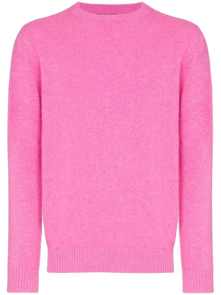 The Elder Statesman Neon Pink Crew Neck Cashmere Jumper