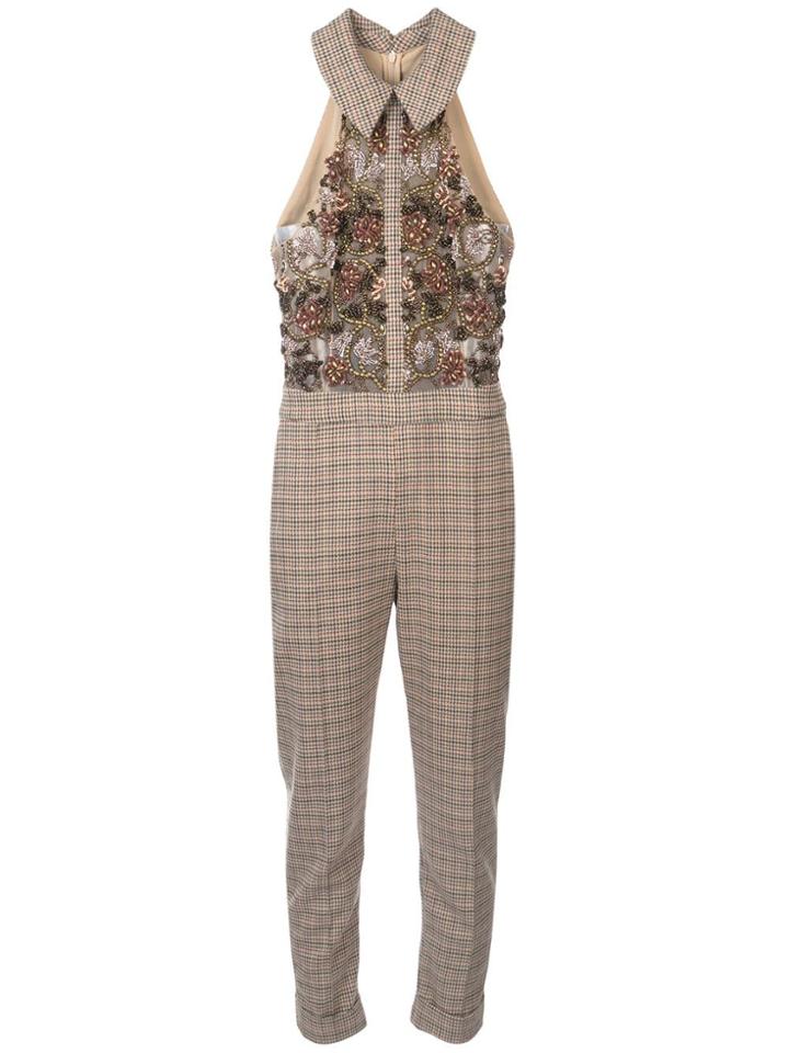 Patbo Embellished Tweed Jumpsuit - Brown