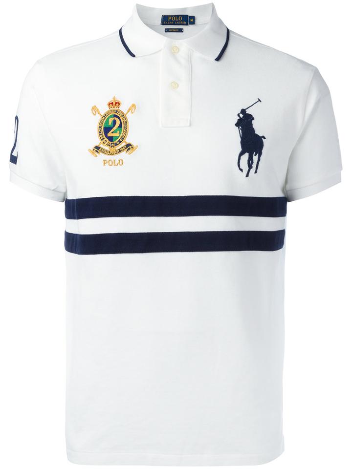 Polo Ralph Lauren Embroidered Trim Striped Polo Shirt, Men's, Size: Xl, White, Cotton