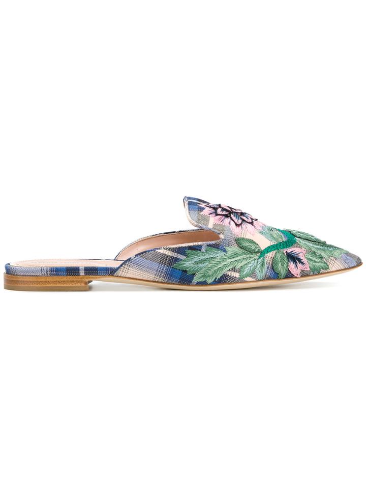 Alberta Ferretti Pointed Embroidered Mules - Blue