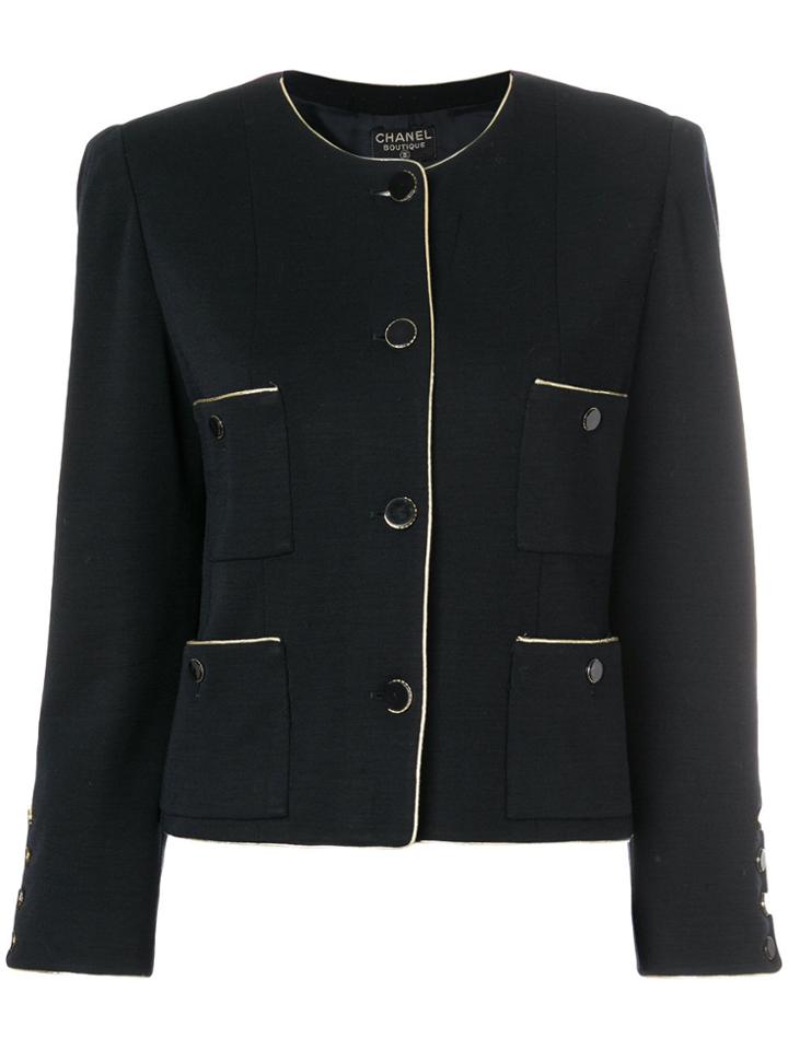 Chanel Vintage Collarless Boxy Jacket - Black