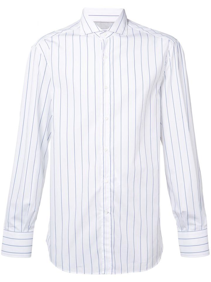 Brunello Cucinelli Striped Shirt, Men's, Size: Medium, White, Cotton