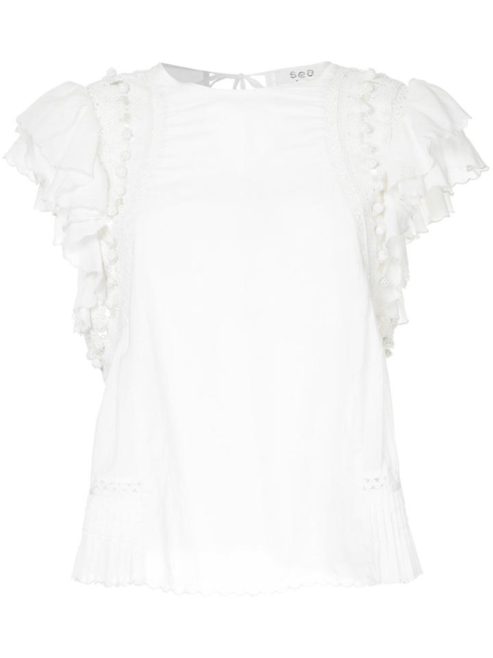 Sea Ruffle Sleeve T-shirt - White