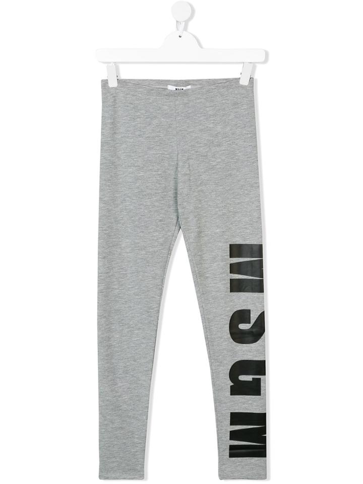 Msgm Kids Logo Printed Leggings - Grey