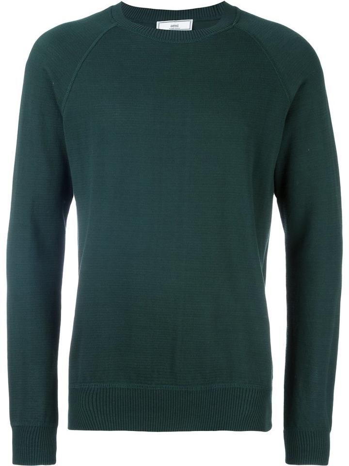 Ami Alexandre Mattiussi Raglan Sleeve Crew Neck Sweater, Size: Small, Green, Cotton