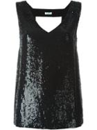 P.a.r.o.s.h. Sequin Embellished Front Top With Open Back Detail, Women's, Size: Xs, Black, Viscose/pvc