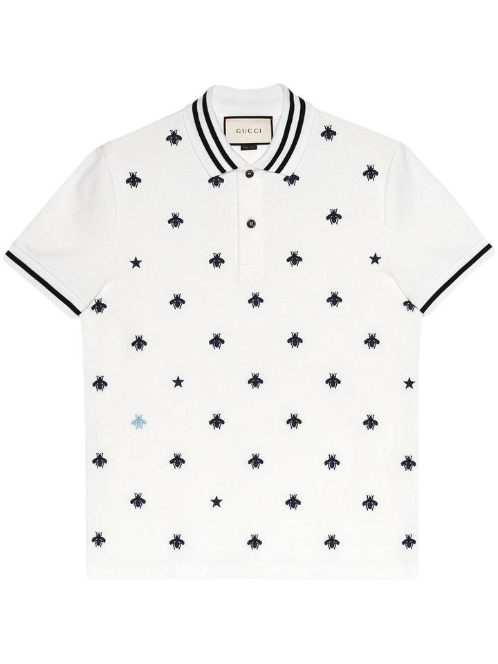 Gucci - Cotton Polo With Bees And Stars - Men - Cotton/spandex/elastane - S, White, Cotton/spandex/elastane