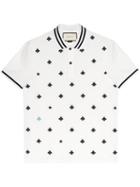 Gucci - Cotton Polo With Bees And Stars - Men - Cotton/spandex/elastane - S, White, Cotton/spandex/elastane