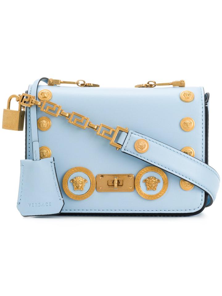 Versace Medusa Embellished Shoulder Bag - Blue