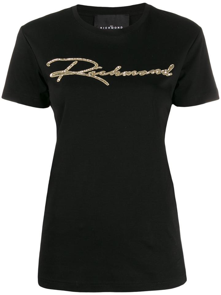 John Richmond Crew Neck Sequin Logo T-shirt - Black