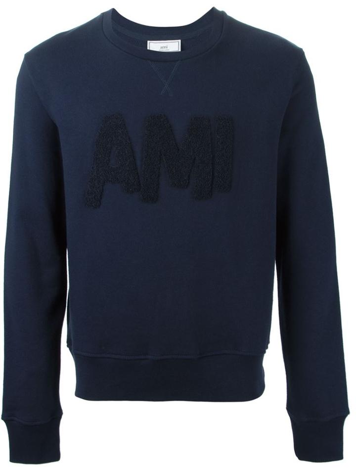 Ami Alexandre Mattiussi Logo Appliqué Sweatshirt, Men's, Size: Xl, Blue, Cotton
