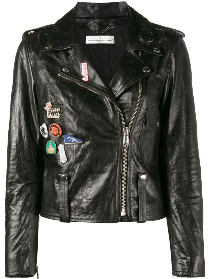 Golden Goose Badge Emblazoned Leather Jacket - Black