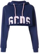 Gcds Logo Embroidered Cropped Hoodie - Blue