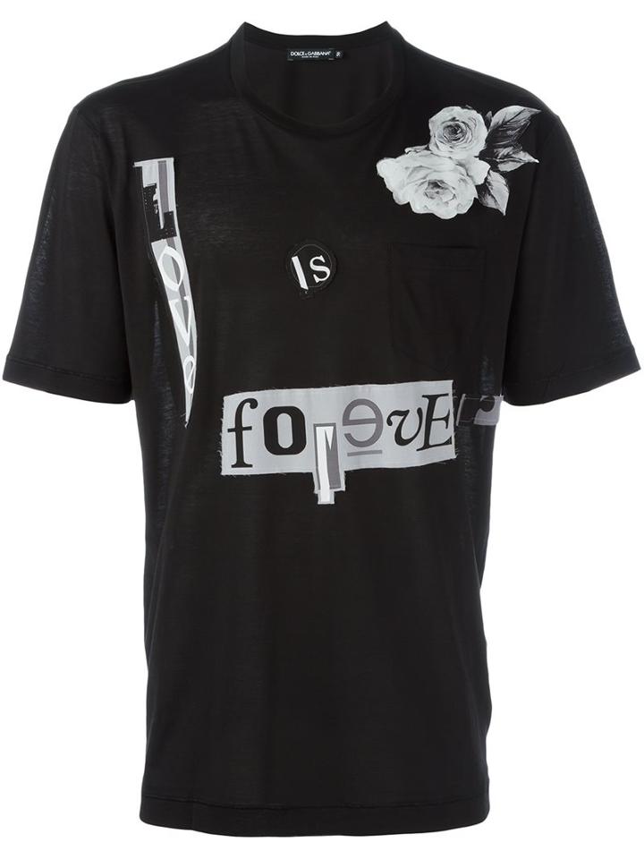 Dolce & Gabbana Love Is Forever Patch T-shirt, Men's, Size: 44, Black, Cotton/silk