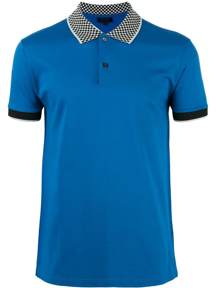 Lanvin Checkerboard Collar Polo Shirt, Men's, Size: Xl, Blue, Cotton