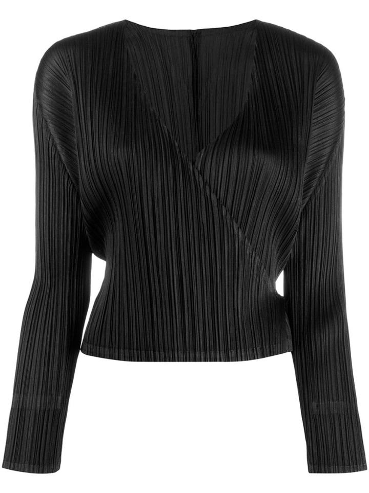Pleats Please Issey Miyake V-neck Wrap Top - Black