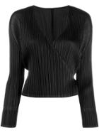 Pleats Please Issey Miyake V-neck Wrap Top - Black