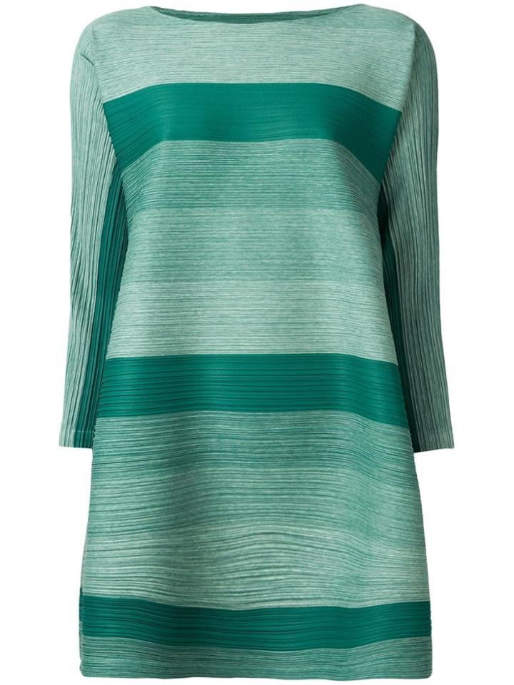 Pleats Please By Issey Miyake Striped Flared Dress - Green