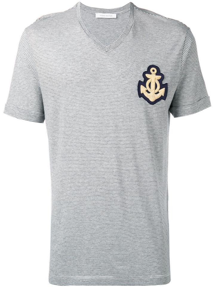 Pierre Balmain Anchor Patch Striped T-shirt, Size: 54, Blue, Cotton/viscose
