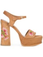 Laurence Dacade Floral Embroidered Platform Sandals - Brown